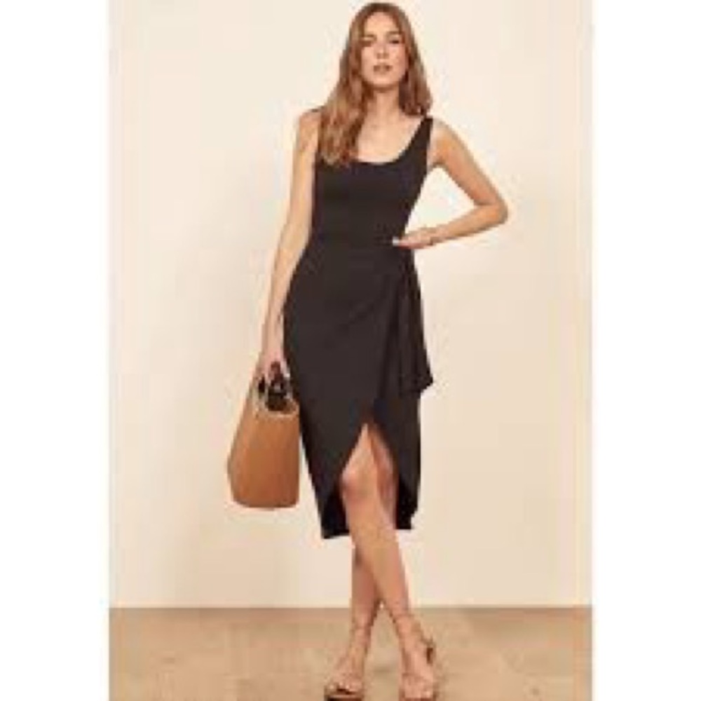 Reformation Black Kaila Wrap Skirt Tank Dress